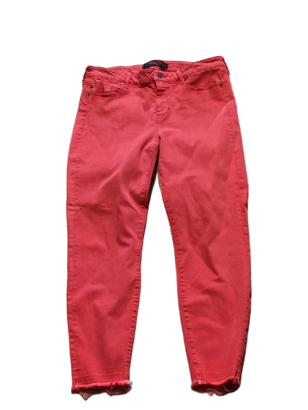 Liverpool Ribbon Red Crop Raw Hem Jeans Size 10/30